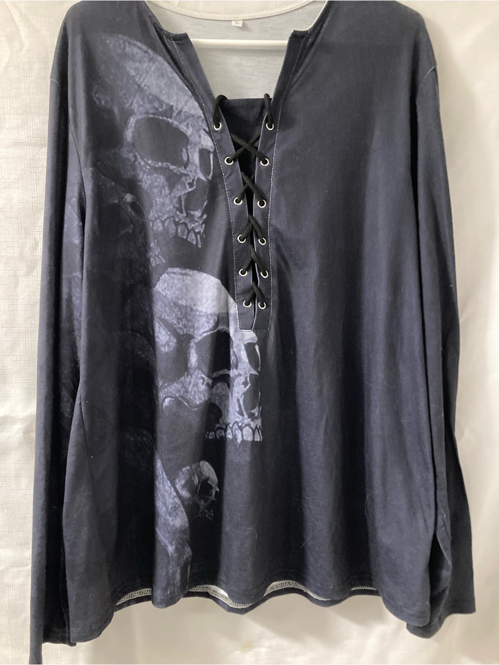 Unbranded Men’s Skull Lace Up Long Sleeve Shirt Black Size L Goth Y2K